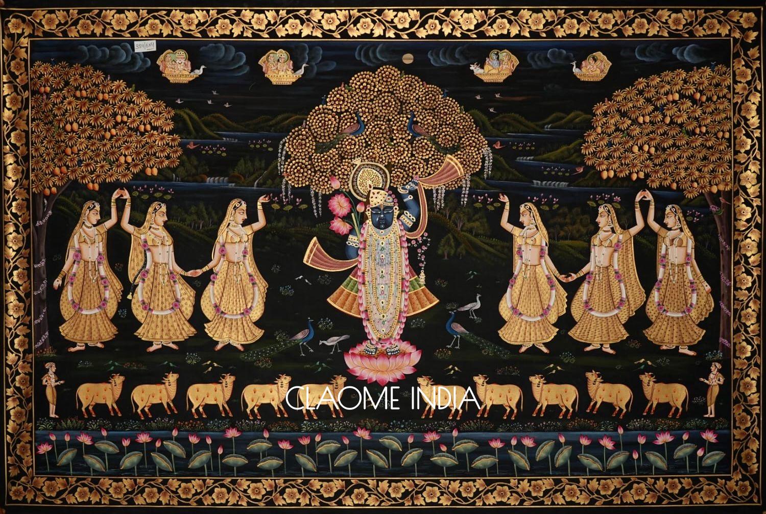 Detailed Pichwai art of Lord Krishna suitable for living area and entrance.