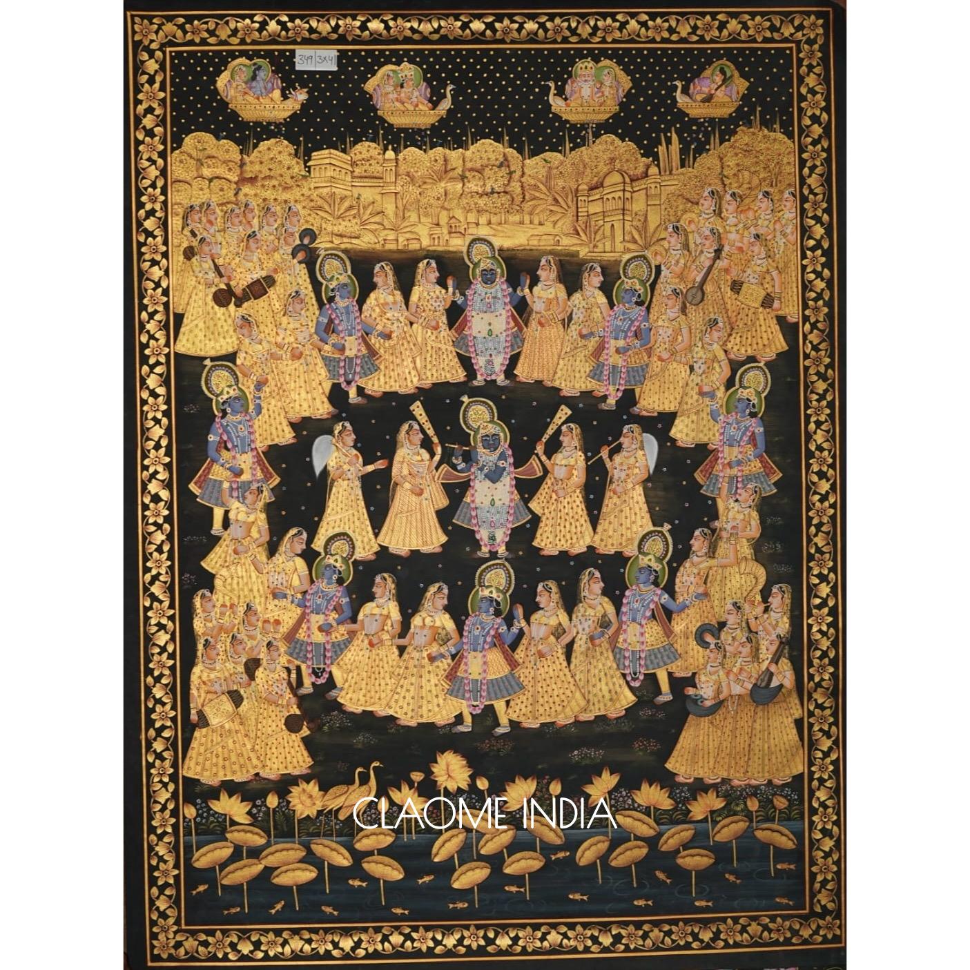 Traditional Pichwai artwork depicting Lord Krishna with intricate detailing