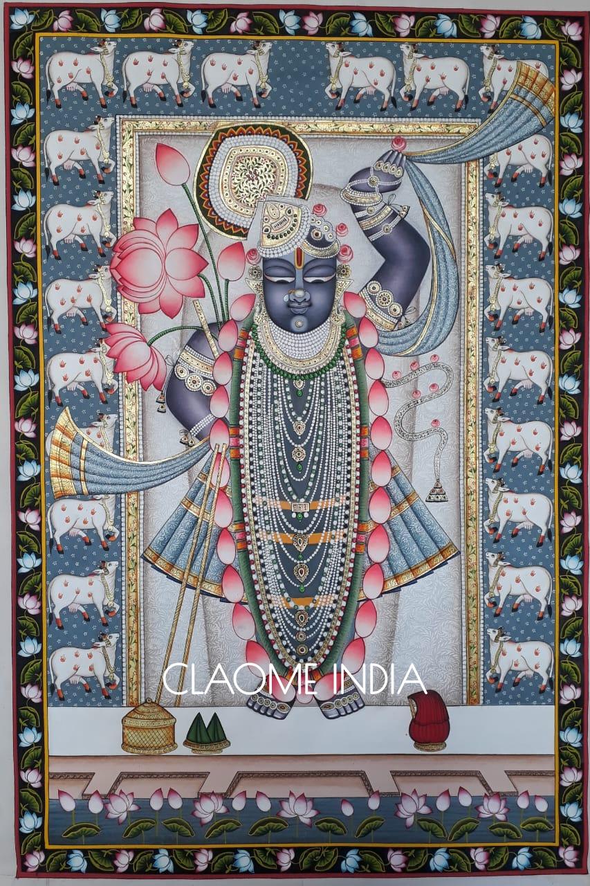 Indian handcrafted Pichwai art inspired by temple paintings of Nathdwara