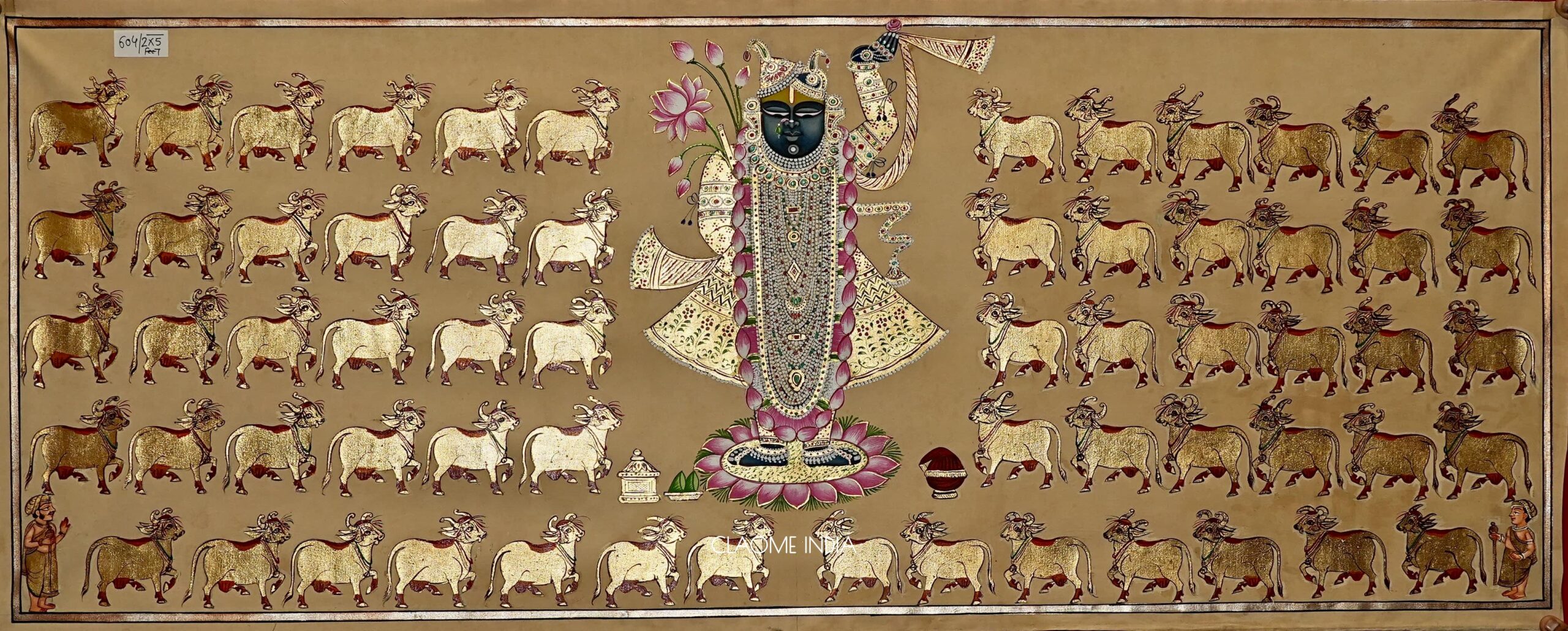 Detailed Pichwai art of Lord Krishna suitable for living area and entrance.