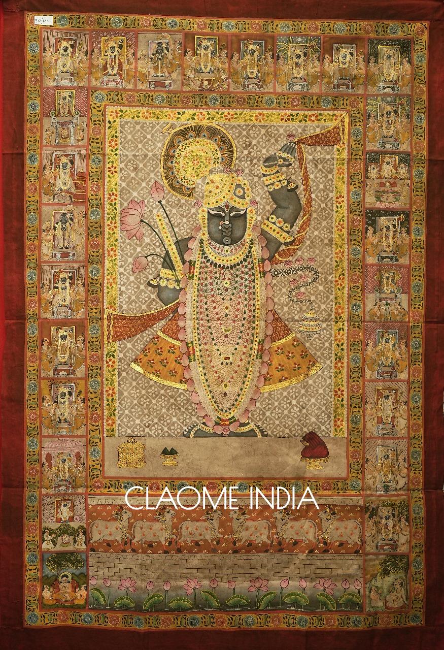Detailed Pichwai art of Lord Krishna suitable for living area and entrance and Offices