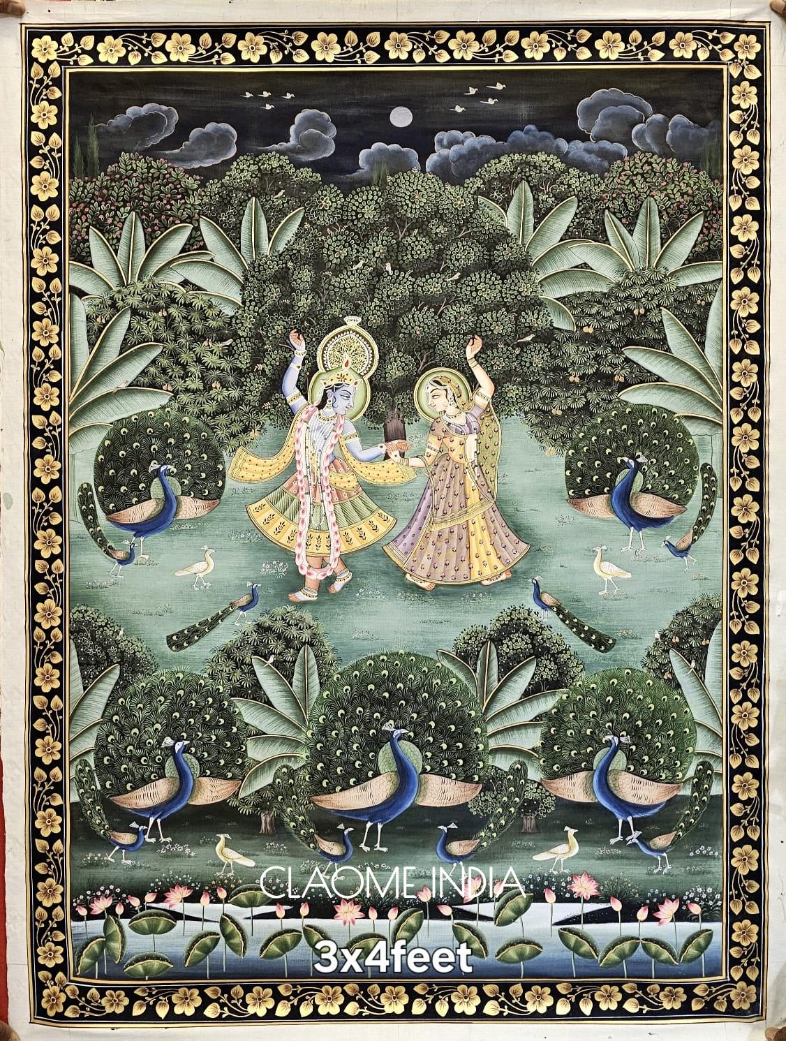 Handcrafted Pichwai art depicting Krishna Leela in classic Indian devotional style