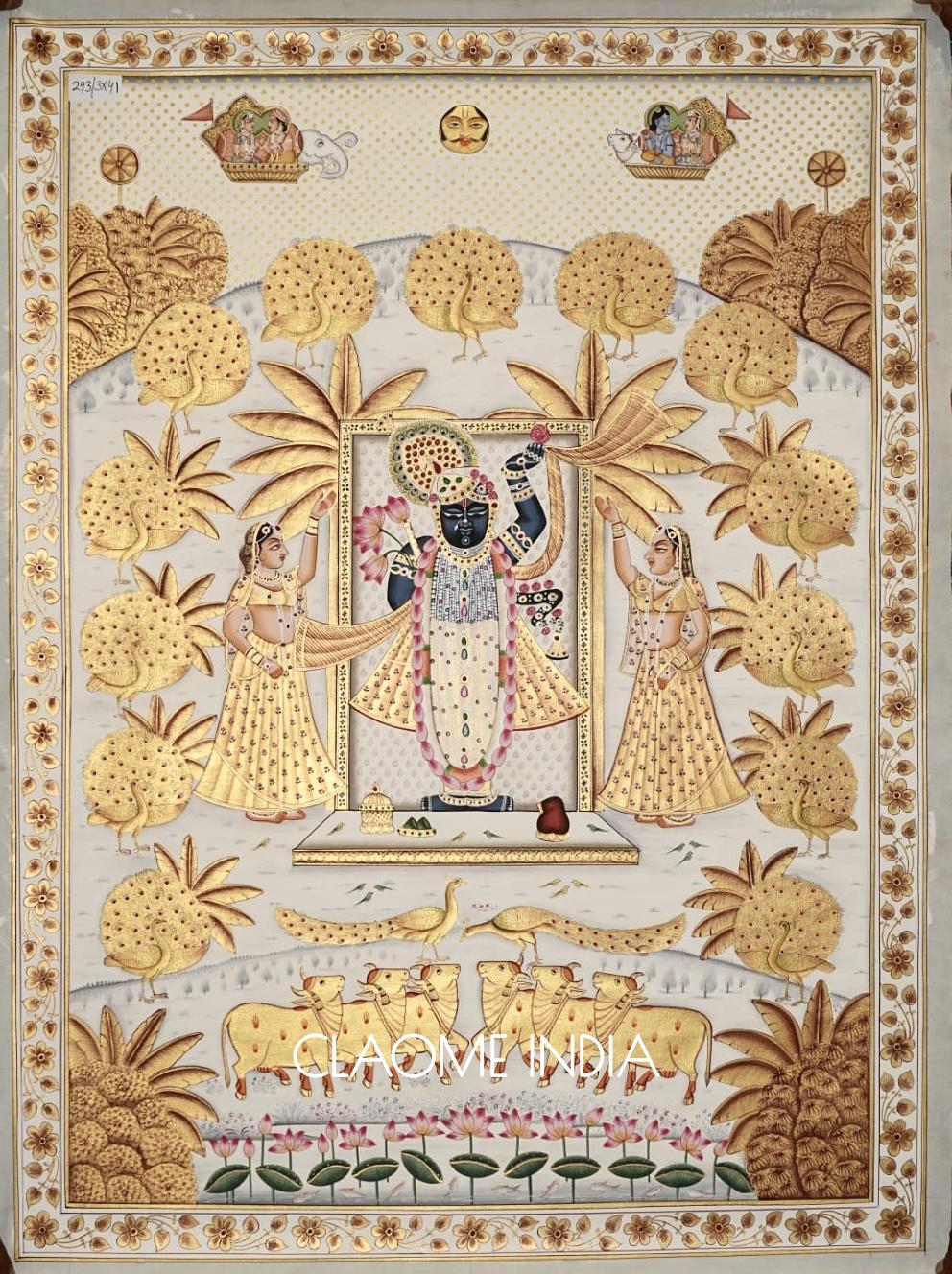 Detailed Pichwai art of Lord Krishna suitable for living area and entrance.