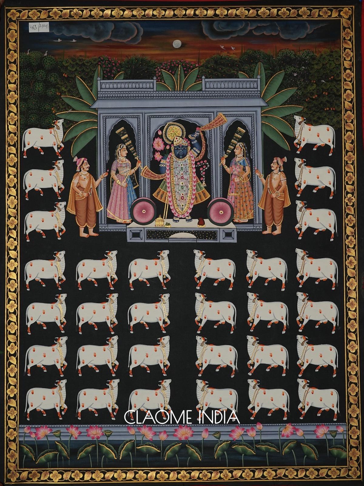 Detailed Pichwai art of Lord Krishna suitable for mandir and prayer spaces